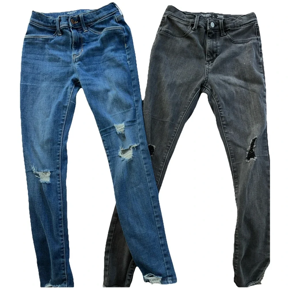 Old Navy Lot of 2 Girls‎ 14 Ballerina Jeggings Torn Blue Gray